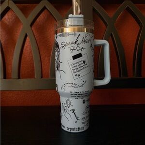 White Travel Tumbler with Black Graphics